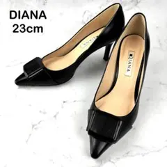 【美品】DIANA リボン パンプス 黒 ハイヒール 23 ポインテッドトゥ