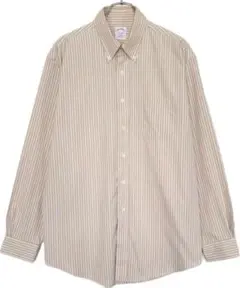 美品☆ブルックスブラザーズ シャツ ストライプＬベージュ ボタンダウン
