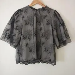 【美品】mysty woman チュール刺繍ブラウス F シアー 上品 春夏人気のサムネイル