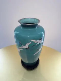佐藤七宝店 七宝焼 翡翠色 エメラルドグリーン 壺型 花瓶 花器 工芸品