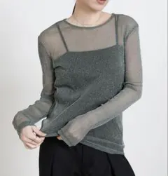 ラメ入りグレー長袖トップス