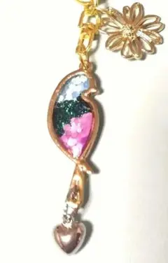 w 【新作未使用】カラフル鳥型チャーム 花モチーフ