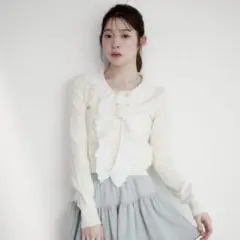 fupel cotton lace frill tie knit topsのサムネイル