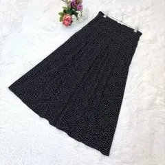 美品✨ジーユー（M）ドットプリント フレアロングスカート 水玉 ウエストゴム