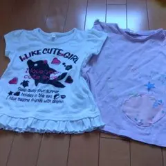 フリル付き白色Tシャツ 、ピンクTシャツ100cm