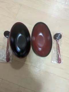 【新品未使用箱付き】さび漆 もてなしの器 ペア小鉢＆スプーンセット 2客 漆器のサムネイル
