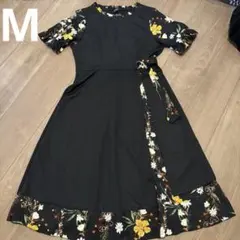 ワンピースレディースロング膝丈きれいめフレア花柄プリント結婚式かわいい