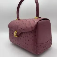 オーストリッチ　レザー ピンク　赤　ハンドバッグ