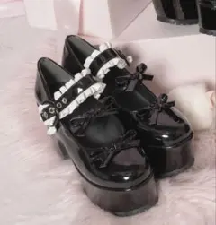 ダブルリボンエナメルパンプス pium 厚底