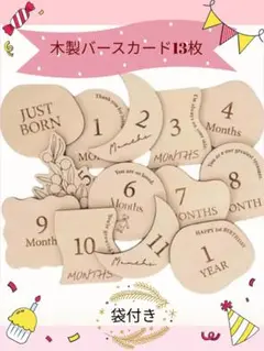 木製バースデーフォト ✨13枚入りマンスリー月齢フォトニューボーンフォト袋付き