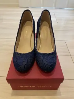 Oriental Traffic ネイビー レース パンプス