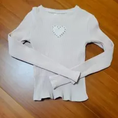長袖カットソー ベージュ ハート装飾 11-12歳