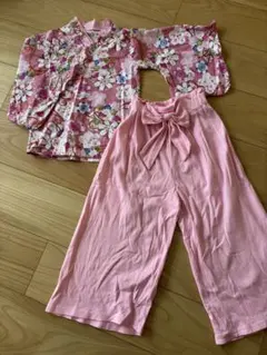 花柄着物とリボン付きパンツセット