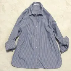 美品　FLENCARD DUC 青白ストライプシャツ　パール　オーバーサイズ