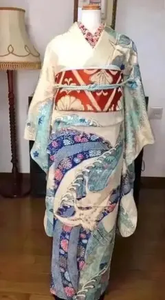 振袖 昭和の頃のお品物 橙金色袋帯 長襦袢 帯締め帯揚げ ５品フルセット