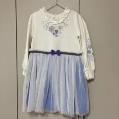 女の子　エルサ プリント　チュール スカートワンピース 長袖110