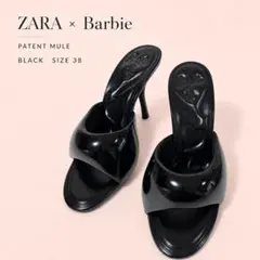 美品【限定コラボ】ZARA × Barbie パテント ミュール 黒 38のサムネイル