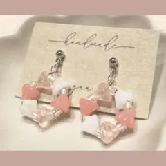 ハンドメイド ピアス(イヤリング) フラワーリースの揺れるピアス 桜 ピンク