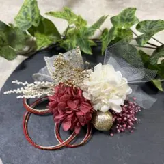 ドライフラワー髪飾り　結婚式成人式卒業式七五三髪飾り　カシスワインホワイト水引き