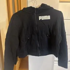 PUMA フリース クロップドパーカー S 黒