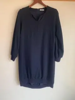 【IENA イエナ 】ネイビー 長袖 ひざ丈ワンピース　日本製