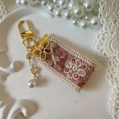 ꕤ❤️ インド刺繍リボン　パール　チャーム　バックチャーム　ハンドメイド