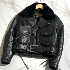 希少　BIGTWIN ビッグツイン　BOSS　ファー付　コンチョ　ライダース　黒