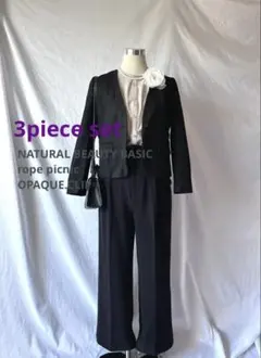 セレモニー3点セット　ノーカラージャケット　ブラウス　パンツ　スーツ　卒業式　M