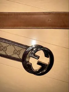 GUCCIインターロッキング　GGキャンバス　レザー　ベルト