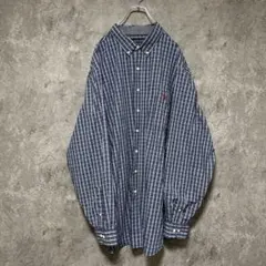 古着　ブルーカラー　刺繍ワンポイント　雰囲気◎　オーバーサイズ　ボタンダウン