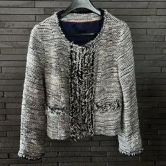 ノーカラーツイードジャケット フリンジ