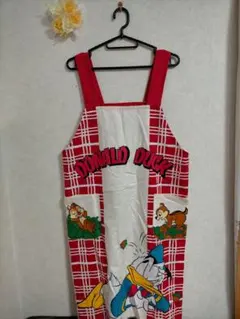 エプロン　ドナルドダック　保育士　レッド　ホワイト
