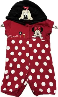 【美品】ミニーマウス フード付きロンパース 3-6ヶ月