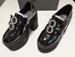 BUBBLES 厚底 ビジュー ローファー 黒のサムネイル