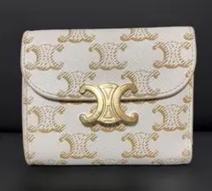 CELINE スモール フラップウォレット トリオンフ キャンバス ホワイト