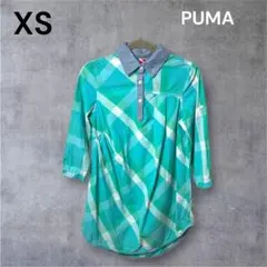 PUMA シャツワンピ チュニック 七分袖丈 ライトグリーン ブルー チェックのサムネイル