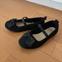 リボン付きブラックバレエシューズ 19.0cm 布製