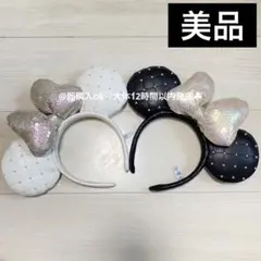 ミニー レザー パール カチューシャ 2個セット ディズニー 白黒