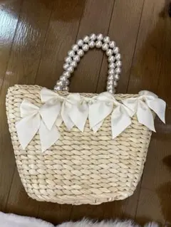 Maison de FLEUR かごバッグ ホワイト リボン【即日発送可】