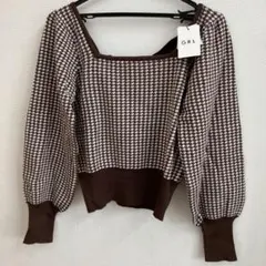 ♦︎GRL グレイル　未使用タグ付　長袖デザインカットソー　千鳥柄　M