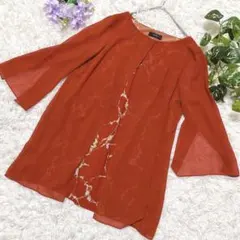 modify シアーカーディガン風トップス40 L オレンジ 羽織り 七分袖