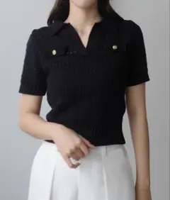 Louere スキッパー透かしあみポロニットのサムネイル