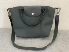 Longchamp 煙灰ブルー ネイビー系 2WAYトートバッグ M黒 - メルカリ