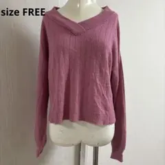 WCLOSETピンク リブニット Vネック 長袖 トップスFREE