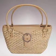 今春・初夏に最適 KUMIKYOKU 組曲 ベージュ トートバッグ かごバッグ