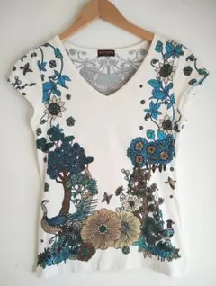 mashmani 花と鳥プリント Tシャツ 半袖のサムネイル