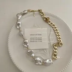 レディース　メンズ　ユニセックス　パールネックレス　韓国風　チェーン