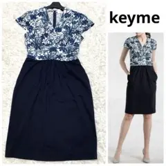 美品✨希少 ケイミー keyme 琉球紅型 藍 和柄 切替シェルワンピース L