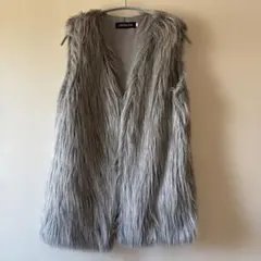 LANSHIFEI フェイクファーベスト ロング 毛足長め