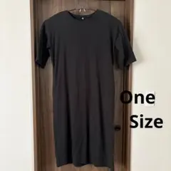 半袖　ワンピース　ロングワンピ　フリーサイズ　袖ロールアップ　黒